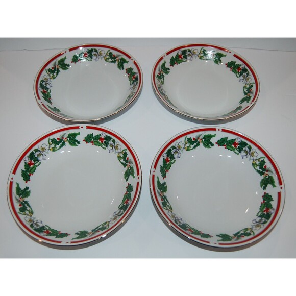Set Of 8 Vintage Lynns Fine China St Maria Holly Christmas 7.5 " Soup Salad Bowl - Picture 8 of 11